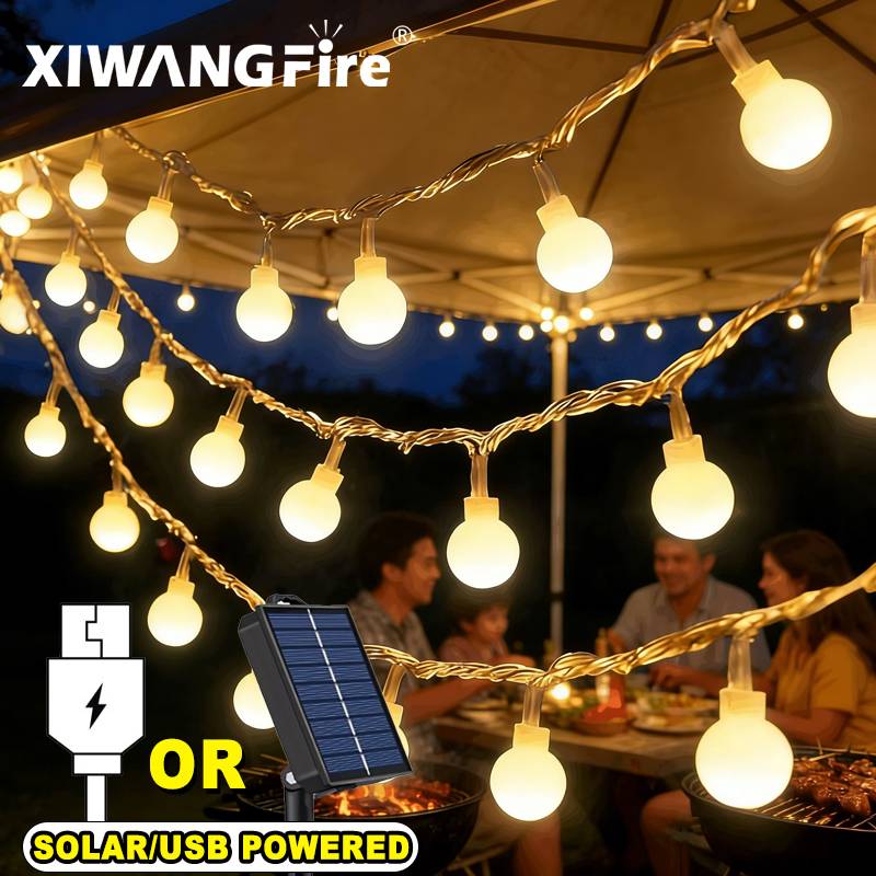 Solar Garden Light - 3-10M ソーラー/USB/バッテリー式ストリングライト、フェアリーグローブボールLED、防水屋外用、クリスマス、結婚式、庭、キャンプ、テントの装飾に