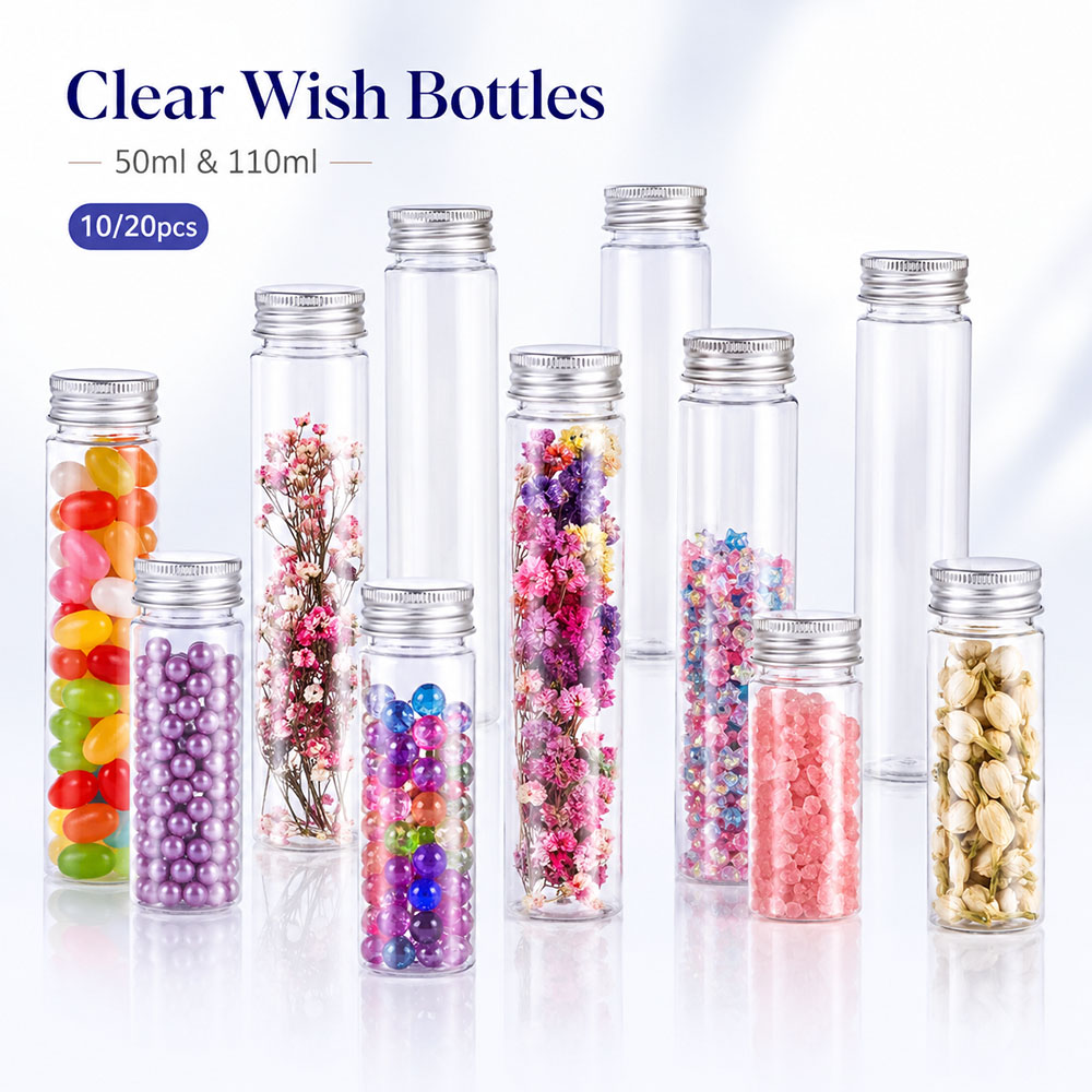 Reusable Bottle - 20 個 50 ミリリットル/100 ミリリットル透明フラットチューブアルミキャップスクリュートップウィッシュボトル詰め替え可能な空ボトル結婚式の装飾パーティーの記念品