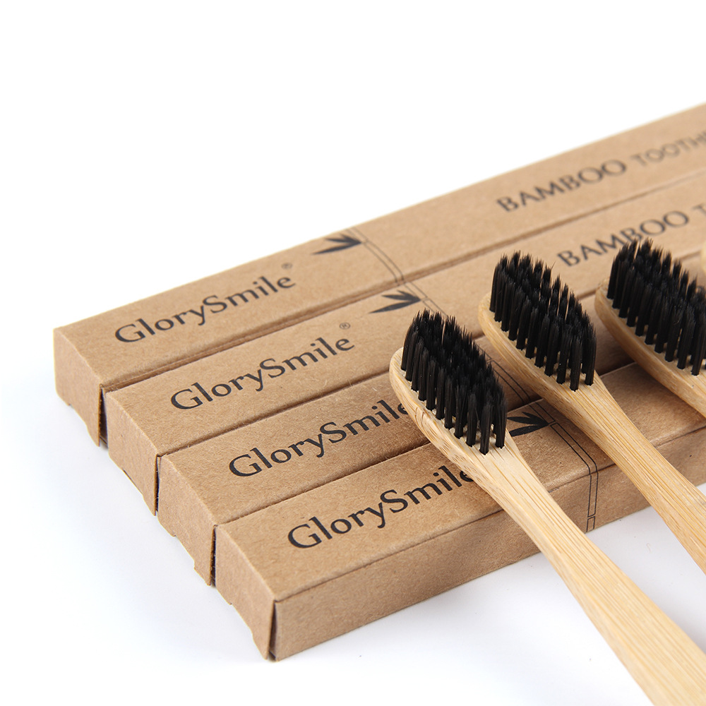 Bamboo Toothbrush - 大人用竹製歯ブラシ – 炭入りの柔らかい毛が付いた木製歯ブラシ4本セット、毎日の口腔ケアに最適