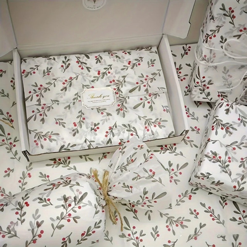 Beeswax Wrap - 30個/10個入り ホリー、ベリー柄の薄紙、ワックスコーティングされたギフトラッピング、クリスマス、感謝祭、誕生日用のパーティー記念品包装