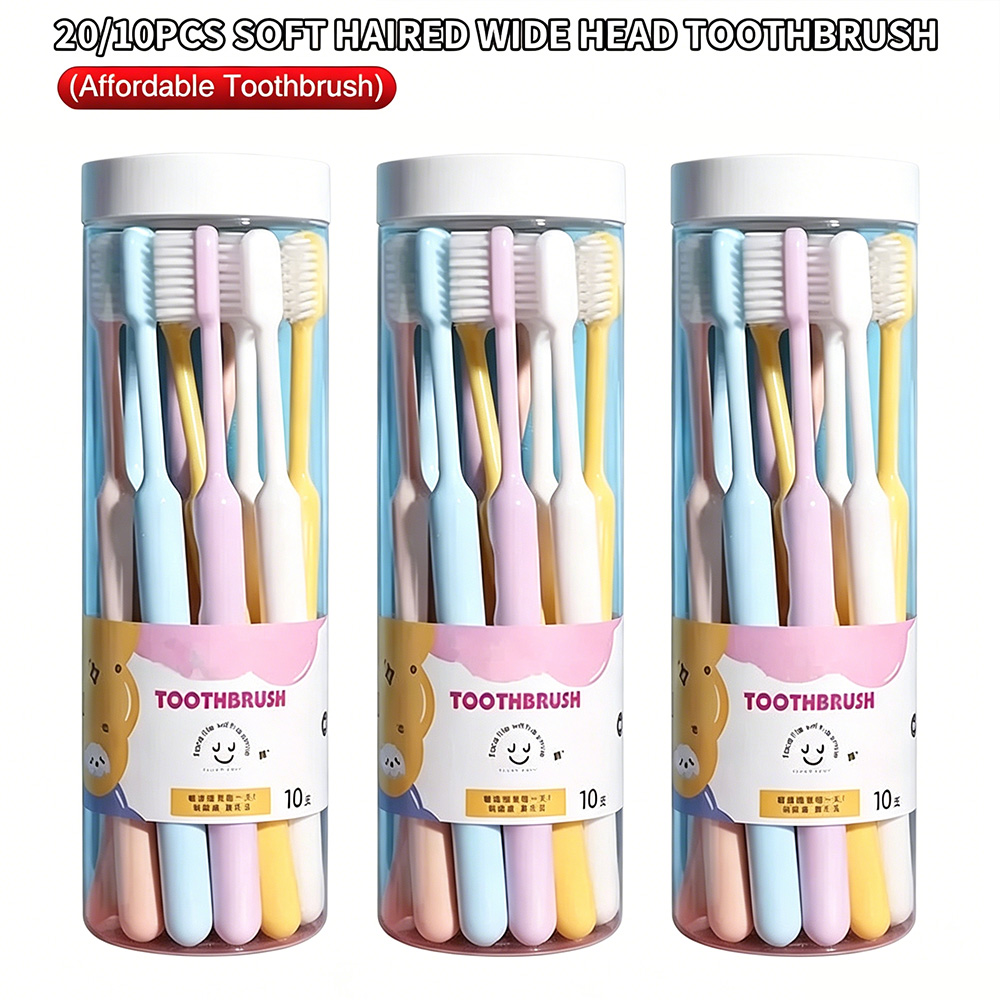 Bamboo Toothbrush - 大容量バケツ入り歯ブラシ 10/20本入り、優しい柔らかい毛先の大人用歯ブラシ、家庭旅行、学生や来客に最適