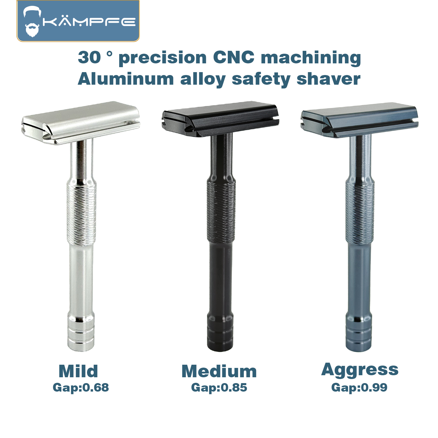 Safety Razor Handle - KAMPFE CNC カービング クローズドコーム 両面アルミニウム製 手動安全カミソリ