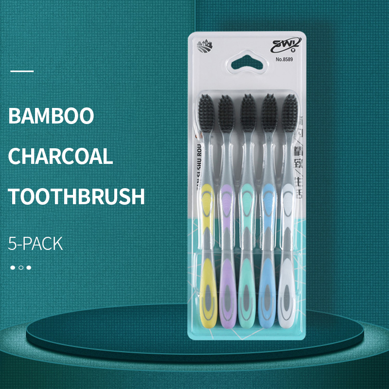 Bamboo Toothbrush - 大人の家庭での優しい口腔洗浄のための竹炭ソフト毛の手動歯ブラシ 5/10 個