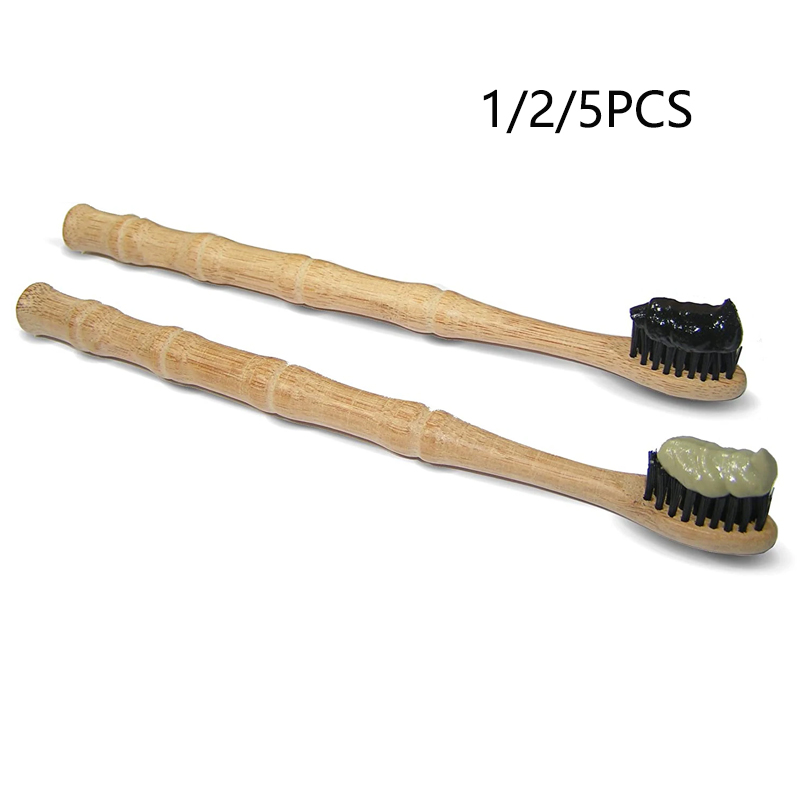 Bamboo Toothbrush - 1/2/5個天然の生分解性竹歯ブラシ: 環境にやさしいbpaフリー炭注入毛竹ジョイント木製ハンドル