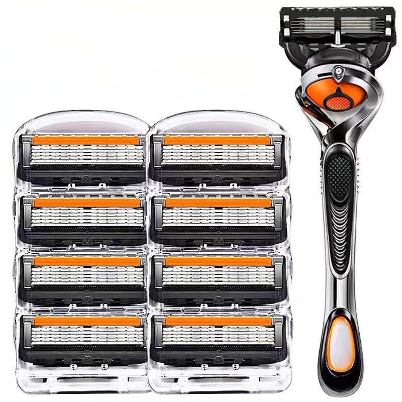 Safety Razor Handle - 5層交換式安全刃、男性用手動カミソリ、ステンレス鋼刃、毎日の顔の洗浄とケアに最適