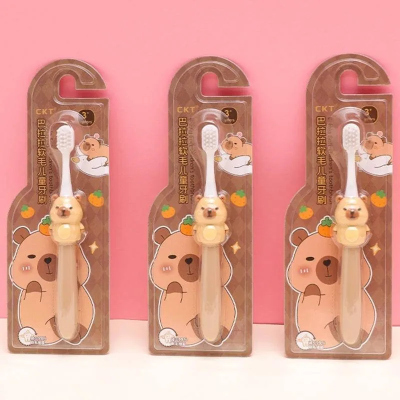 Bamboo Toothbrush - カピバラのベビー歯ブラシ かわいい漫画柄の子供用歯ブラシ 竹炭入りショートハンドル 子供用歯ブラシ 歯のケアギフト