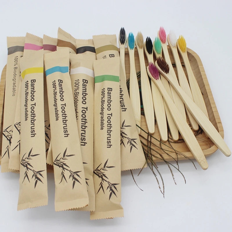 Bamboo Toothbrush - 環境にやさしい再利用可能な竹歯ブラシ、大人の木製の柔らかい歯のブラシ、環境に優しい、ビーガン、100個