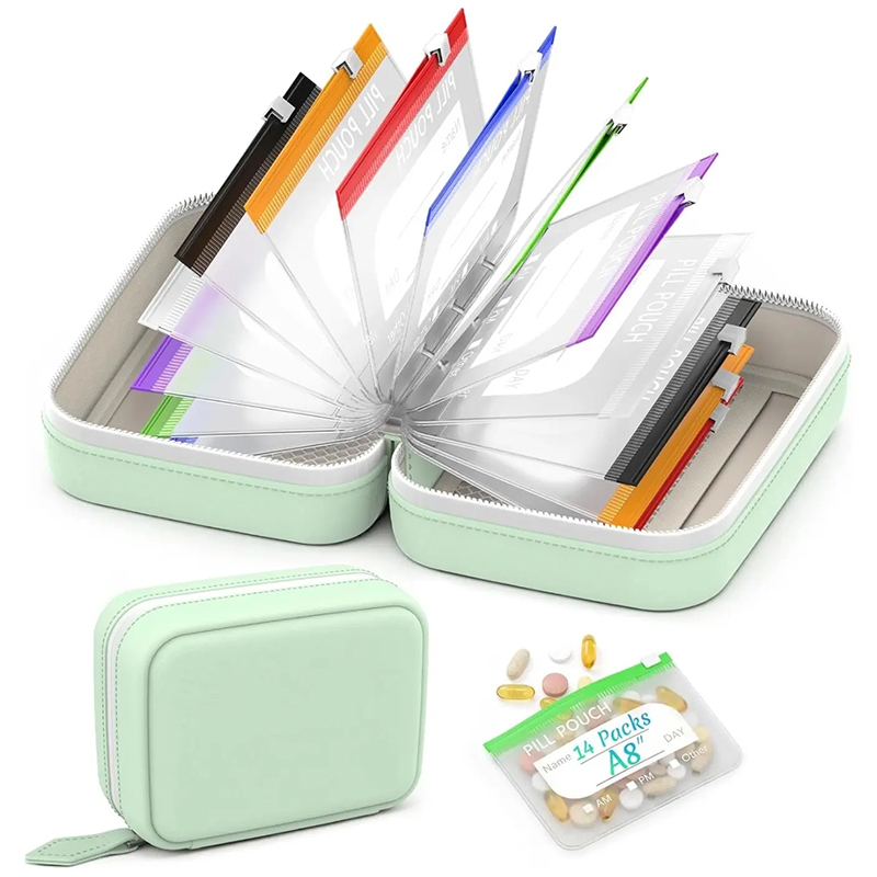Reusable Bag - 7/14 パッチポーチ、週ごとの薬整理ケース、色分けされた薬ポーチ、防水薬収納ケース、携帯用ビタミン・サプリメントポーチセット