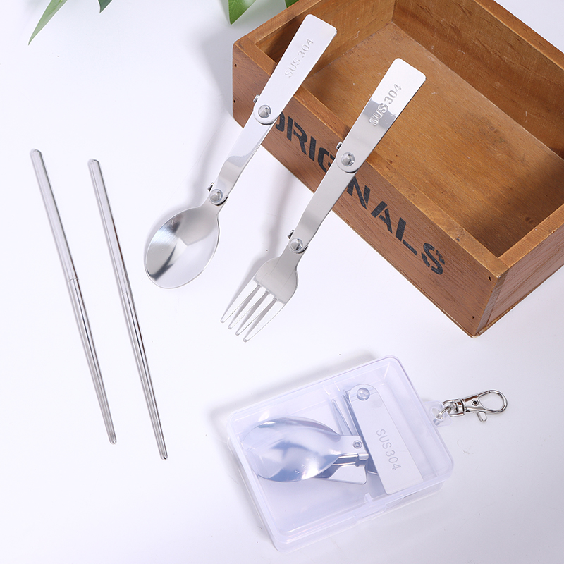 Bamboo Cutlery - 1PC/3PCS ステンレス鋼ポータブルアウトドアカトラリーセット - 折りたたみスプーンフォーク箸キャンプ旅行学校用