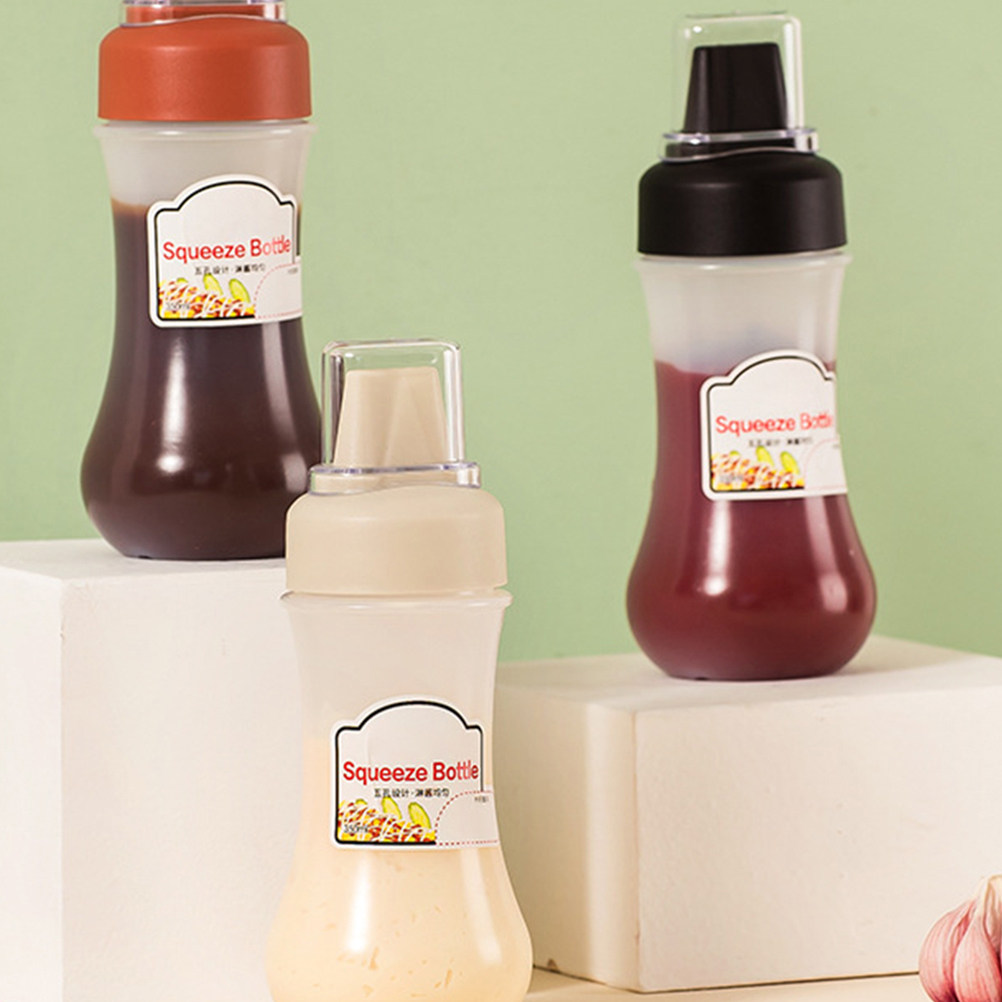 Reusable Bottle - 透明な5穴式の絞り出しボトル3個セット。ケチャップ、マスタード、サラダドレッシングなどの調味料を再利用できるキッチン用ボトル。