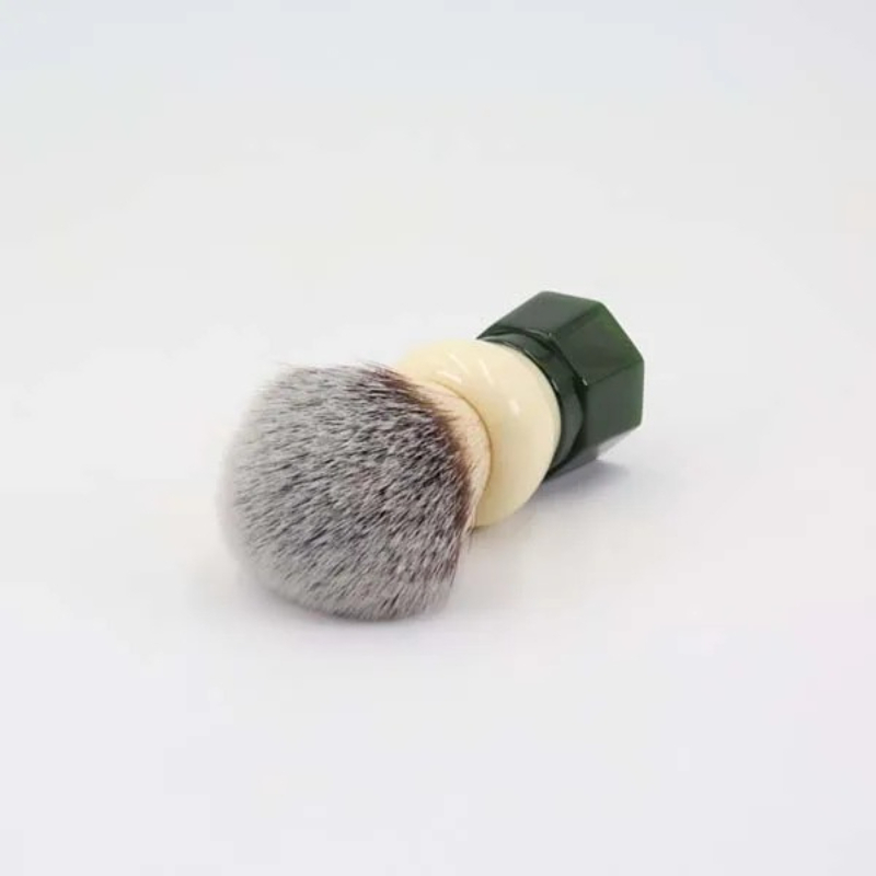 Safety Razor Handle - YAQI メンズシェービングブラシ ホワイトグレーの毛 アイボリーブラックの樹脂製ハンドル 八角形ベース 安全カミソリ用クイック泡立て