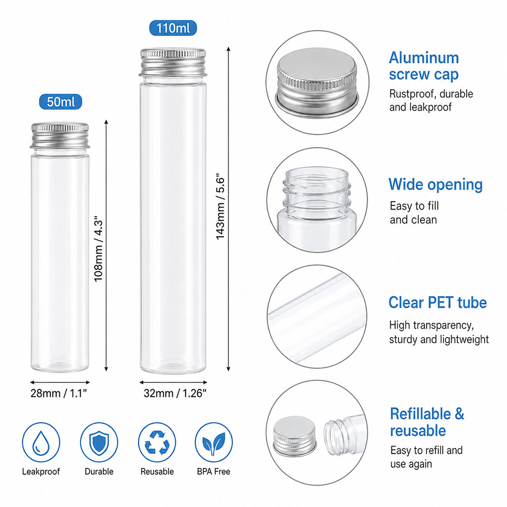 20 個 50 ミリリットル/100 ミリリットル透明フラッ - Reusable Bottle のレビューと価格