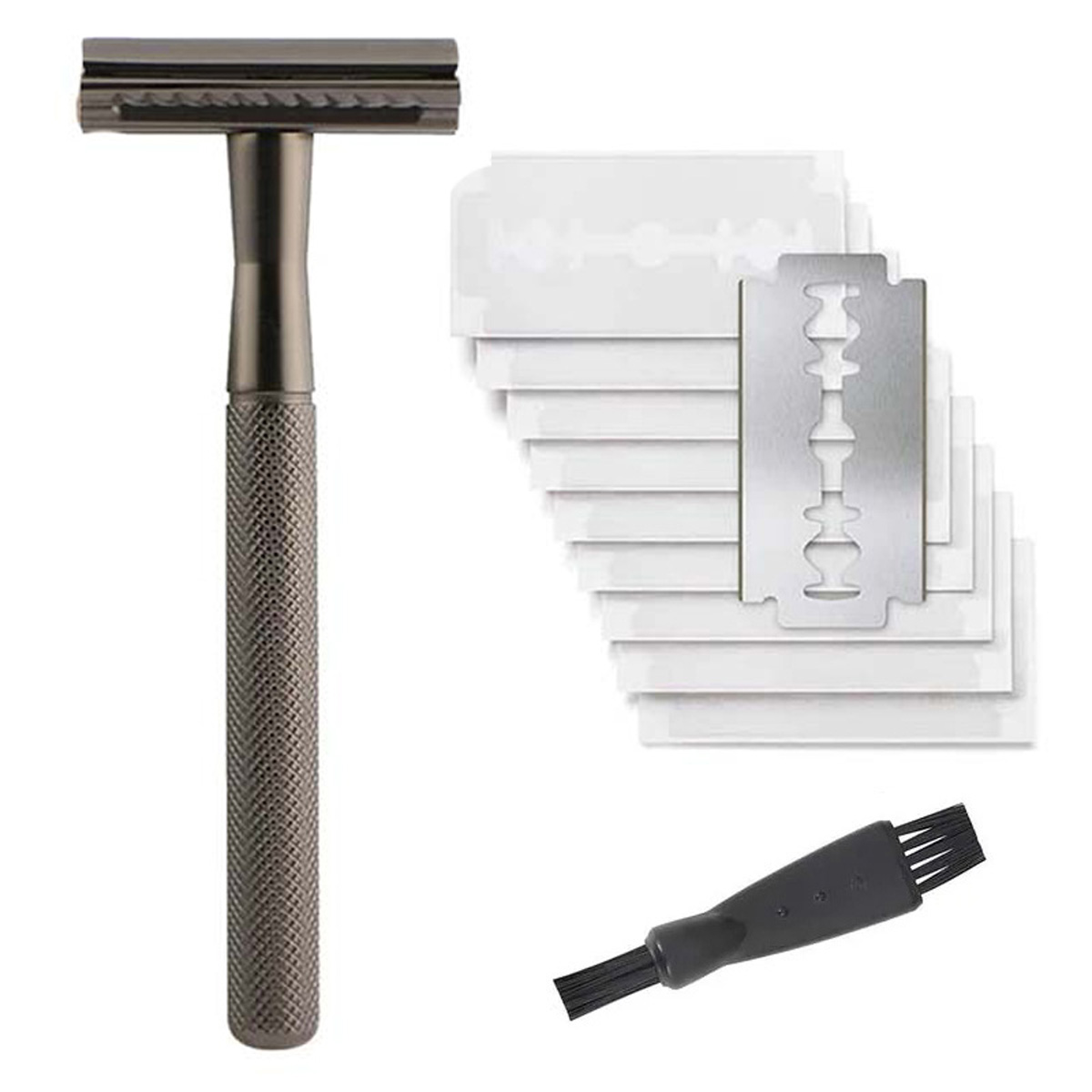 男性用、重り付きの安全カミソリ。10枚の交換用両刃カミソリ刃 - Safety Razor Handle のレビューと価格