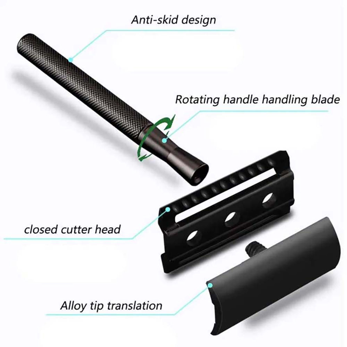 男性用、重り付きの安全カミソリ。10枚の交換用両刃カミソリ刃 - Safety Razor Handle のレビューと価格