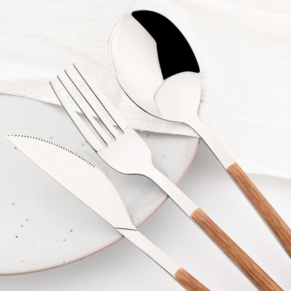 ステンレス鋼の模造木製ハンドルカトラリーセット、食器クランプ - Bamboo Cutlery のレビューと価格