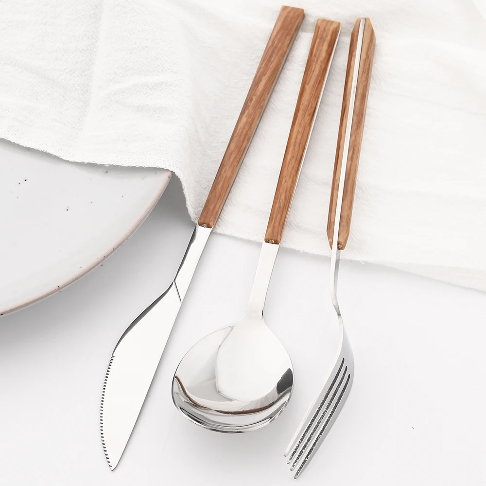 ステンレス鋼の模造木製ハンドルカトラリーセット、食器クランプ - Bamboo Cutlery のレビューと価格