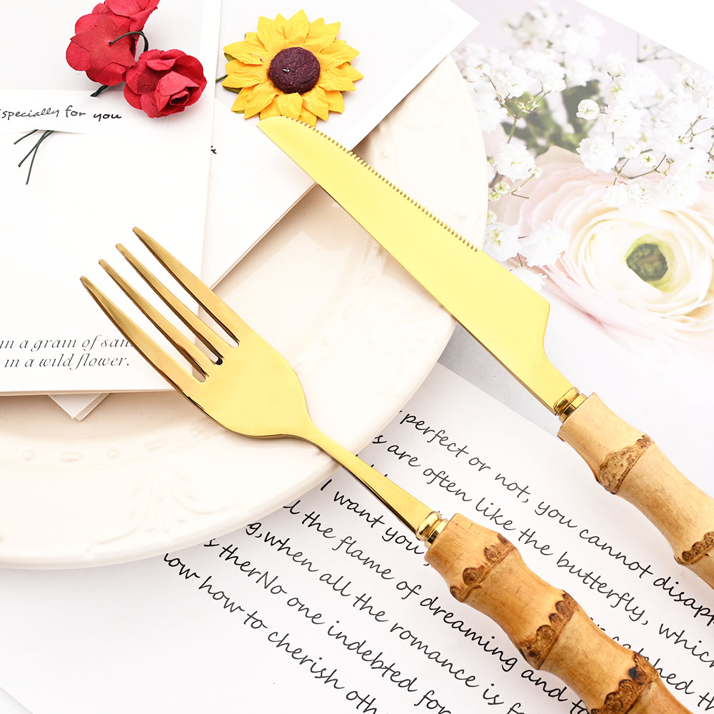 Drmfiy ゴールドディナーフォークカトラリーセットステン - Bamboo Cutlery のレビューと価格