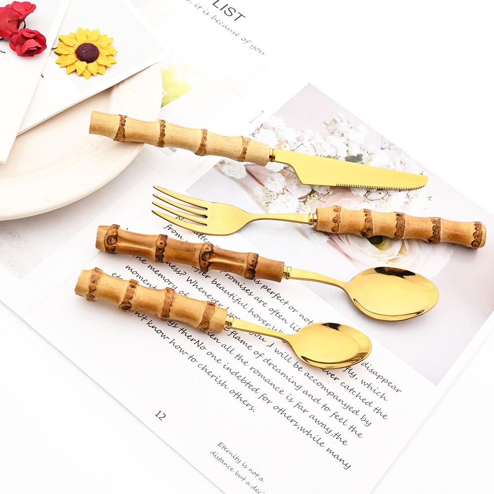 Drmfiy ゴールドディナーフォークカトラリーセットステン - Bamboo Cutlery のレビューと価格