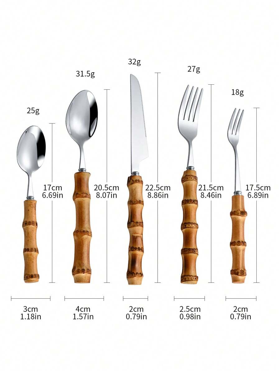 竹製ハンドルの30ピースステンレスカトラリーセット、天然竹ハ - Bamboo Cutlery のレビューと価格