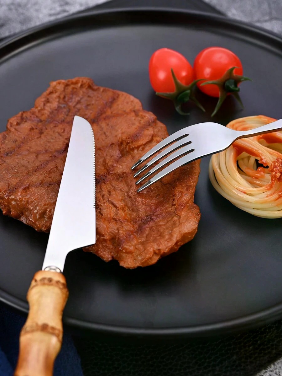 竹製ハンドルの30ピースステンレスカトラリーセット、天然竹ハ - Bamboo Cutlery のレビューと価格