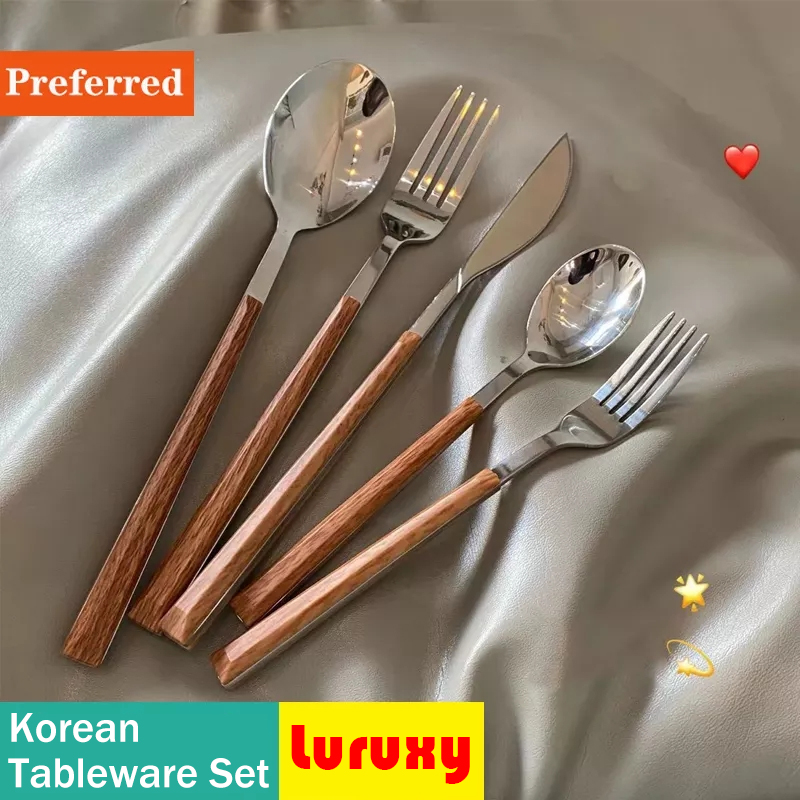 木製ハンドルバー,ステンレス鋼の韓国の食器セット,キッチンナ - Bamboo Cutlery のレビューと価格