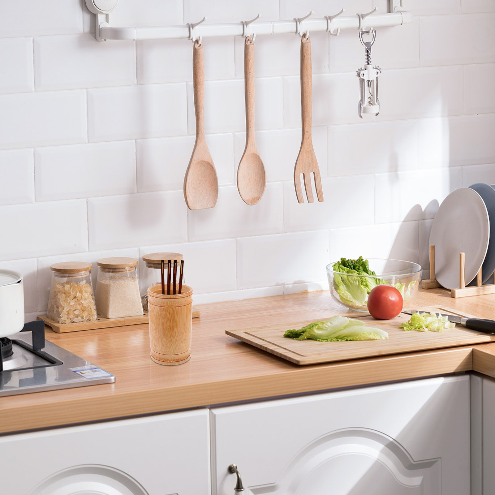 竹製の箸立て、キッチン用品収納、カトラリー収納、卓上カウンタ - Bamboo Cutlery のレビューと価格