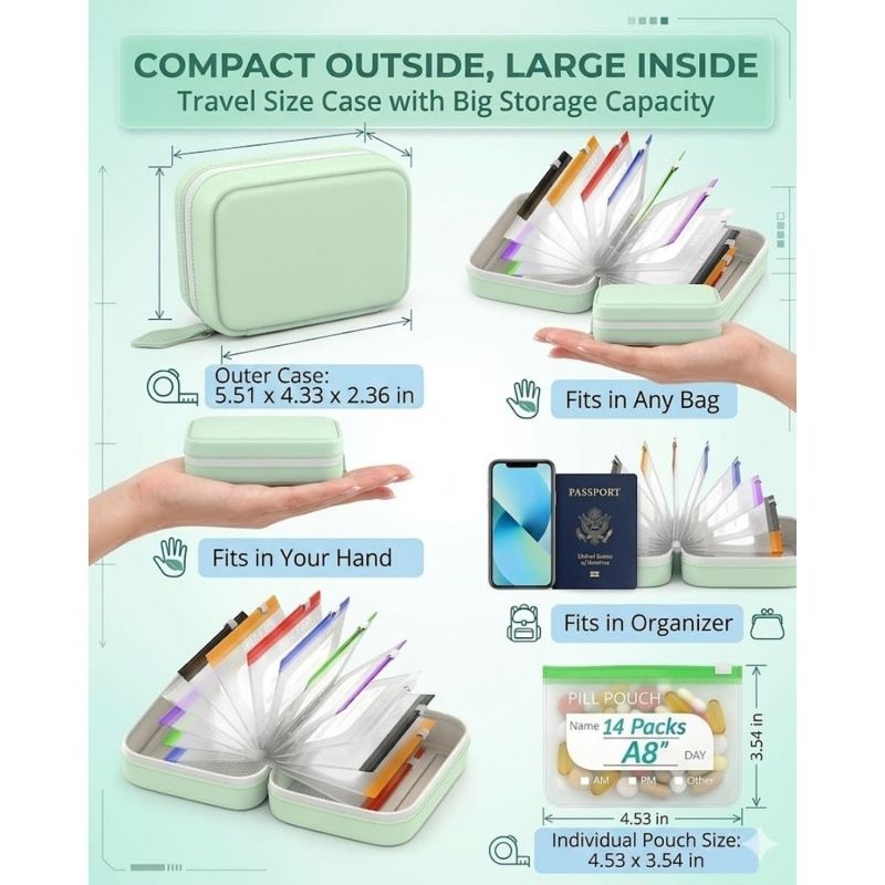 7/14ポーチ型週間ピルケース、防水仕様、A8ポーチ、1日2 - Reusable Bag のレビューと価格