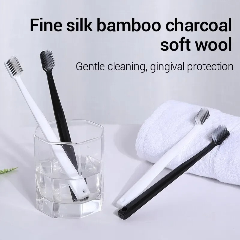2-10PC 環境に優しい竹炭歯ブラシ ソフト毛先の黒と白の - Bamboo Toothbrush のレビューと価格