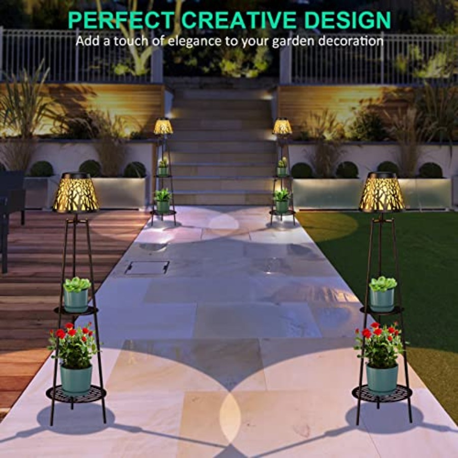 2パック屋外ソーラーフロアランプ、植物スタンド付き、防水メタ - Solar Garden Light のレビューと価格