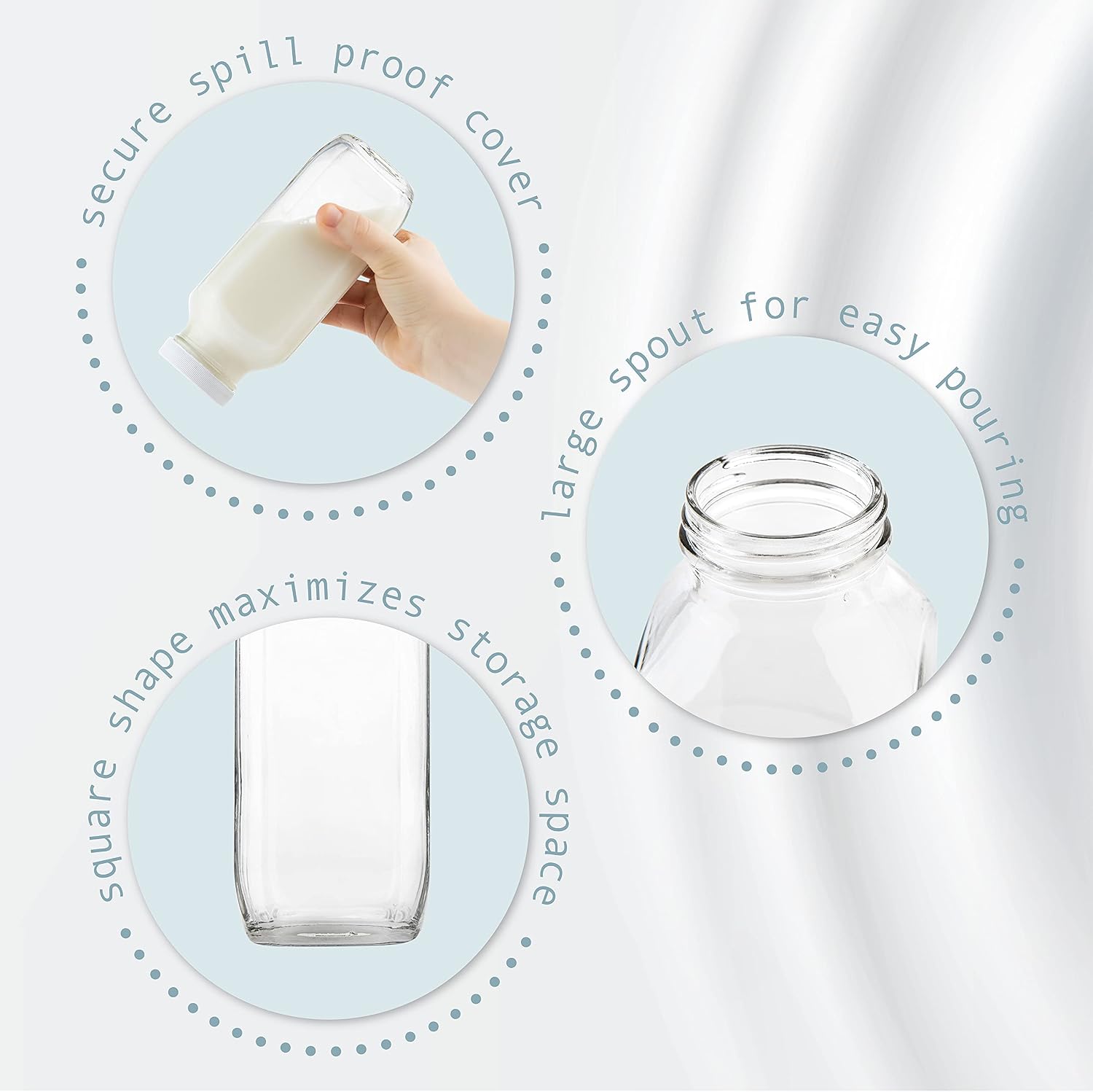 4パック 16オンス 再利用可能な正方形ガラス製ミルクボトル - Reusable Bottle のレビューと価格