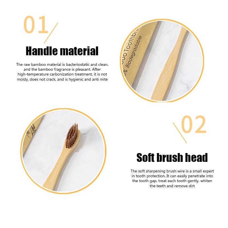 環境にやさしい再利用可能な竹歯ブラシ、大人の木製の柔らかい歯 - Bamboo Toothbrush のレビューと価格