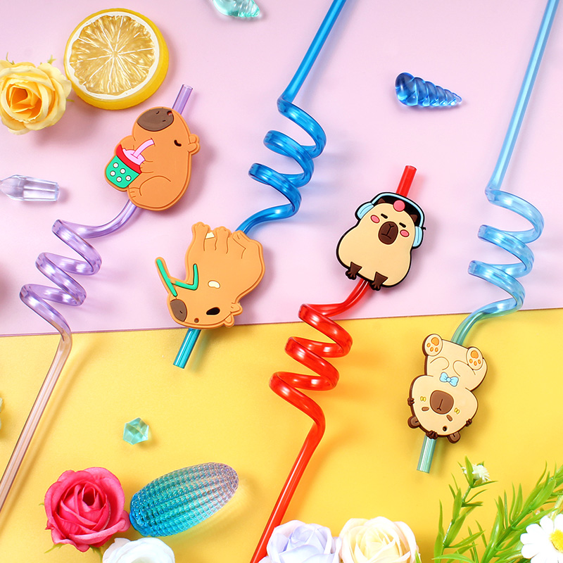 12個の漫画カピバラ再利用可能なスパイラルストロー、装飾用パ - Reusable Straw のレビューと価格