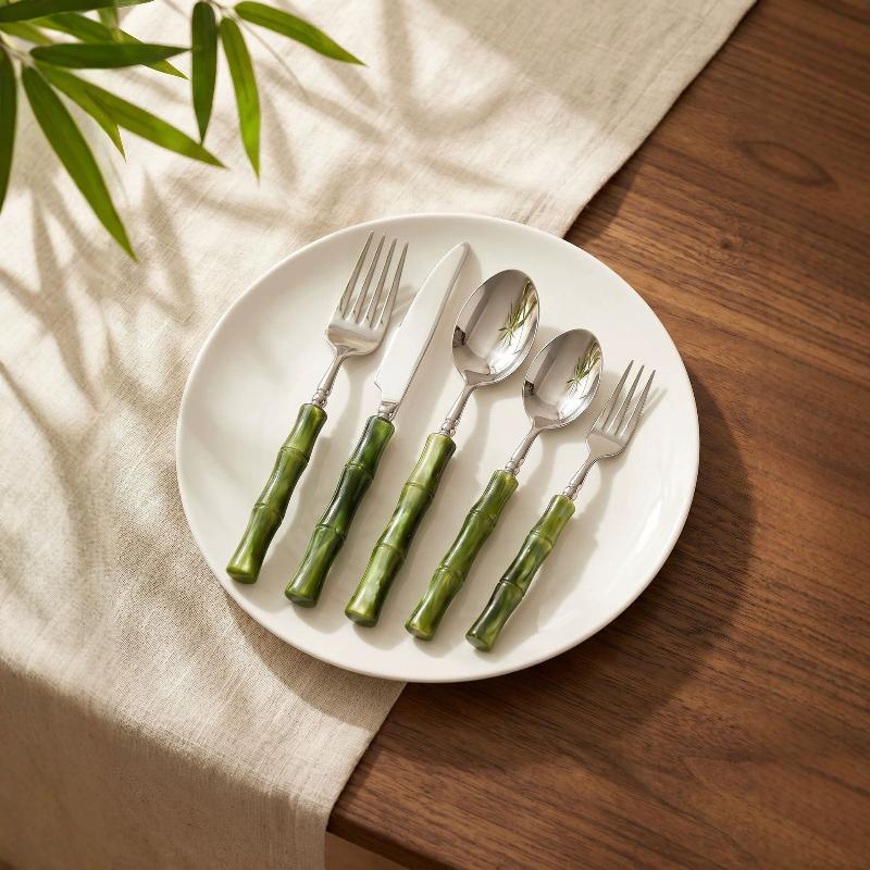 竹製ハンドルのアクリル304ステンレス鋼製カトラリー食器ナイ - Bamboo Cutlery のレビューと価格