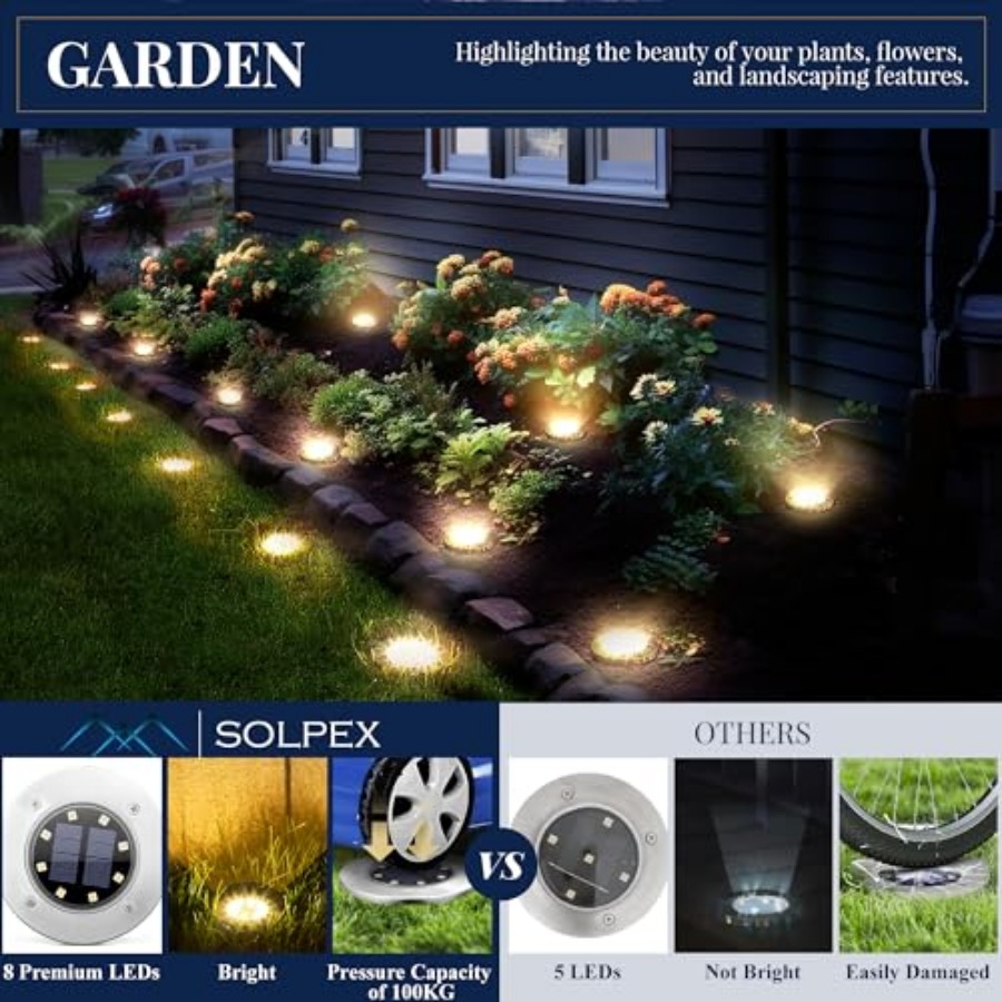 ソーラーグラウンドライト ソーラーライト 屋外防水 8 LE - Solar Garden Light のレビューと価格