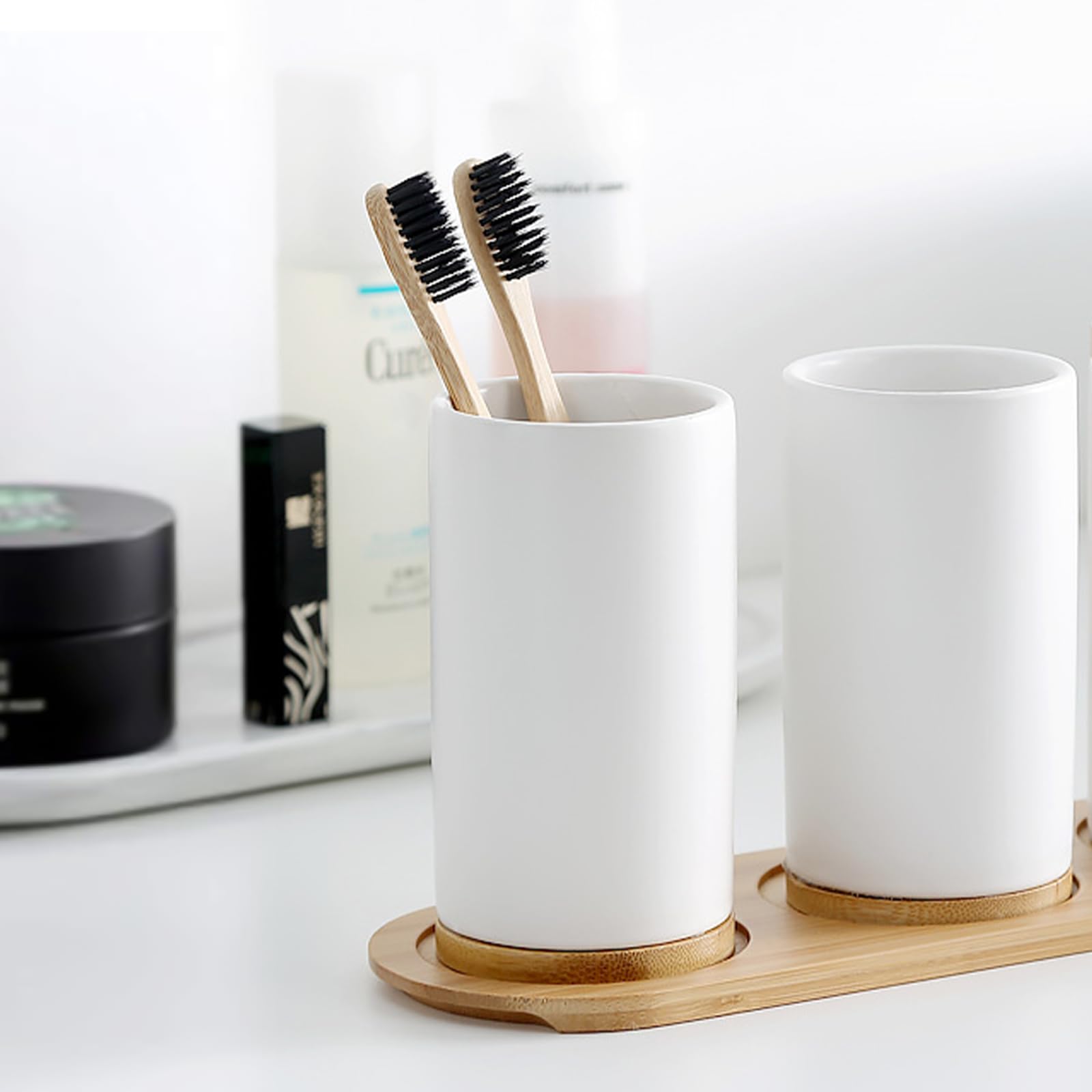 セラミックバスルームセットファインセラミックカップソープディ - Bamboo Toothbrush のレビューと価格