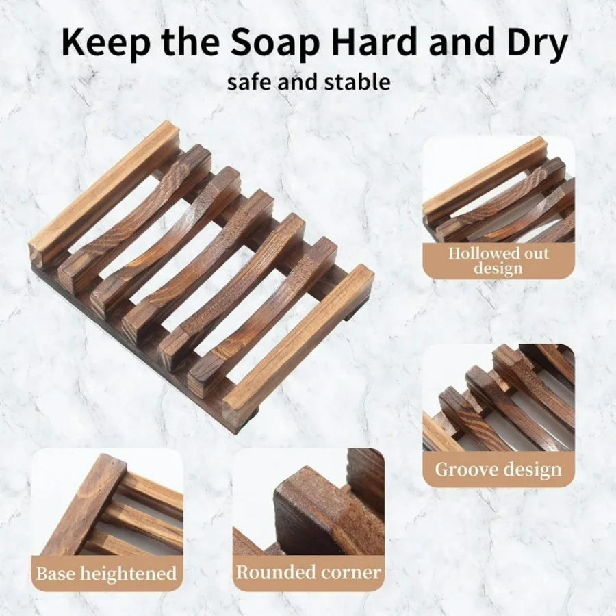 木製石鹸置き シャワー/バスルーム用、水切り設計で石鹸を乾燥 - Bamboo Cutlery のレビューと価格