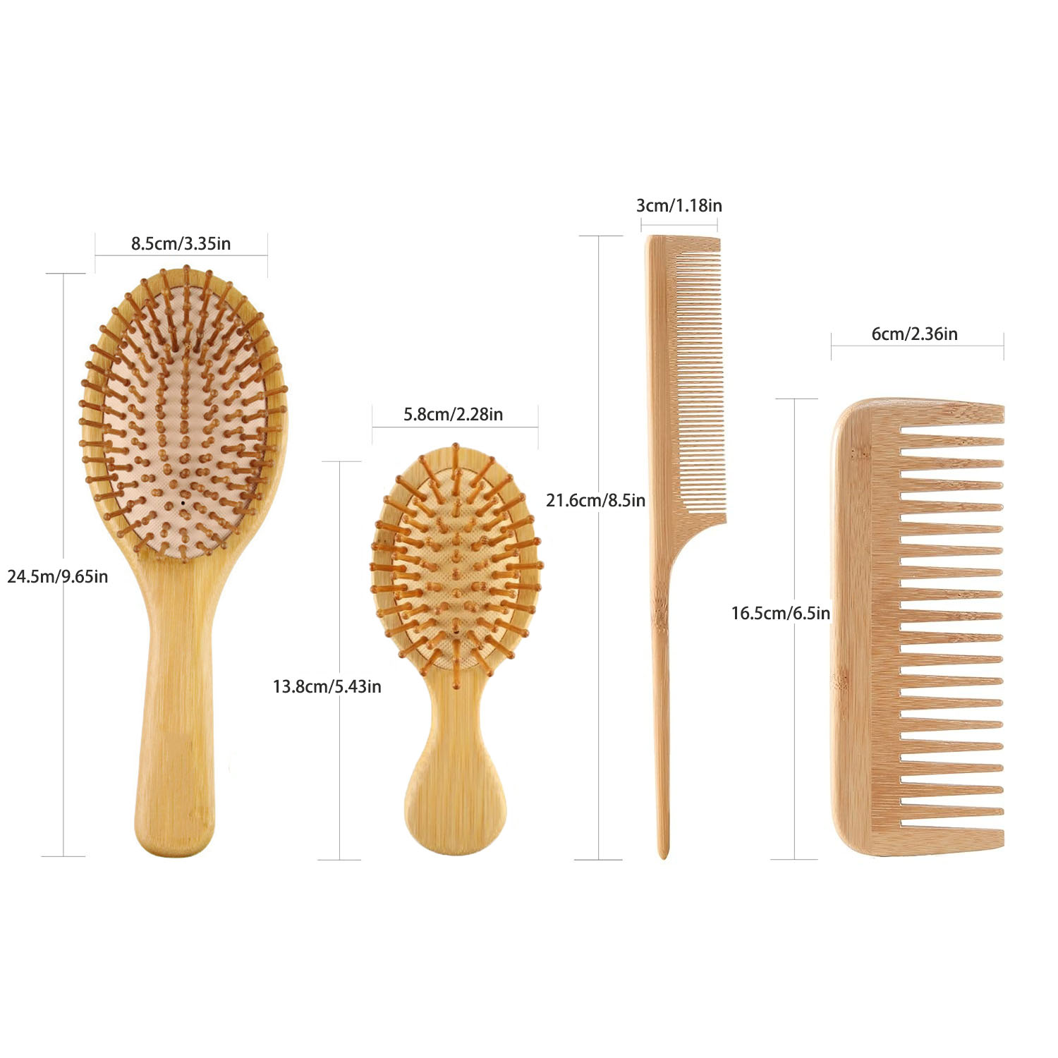 竹製ヘアブラシ＆コームセット（男女兼用）、木製ワイドトゥース - Bamboo Toothbrush のレビューと価格