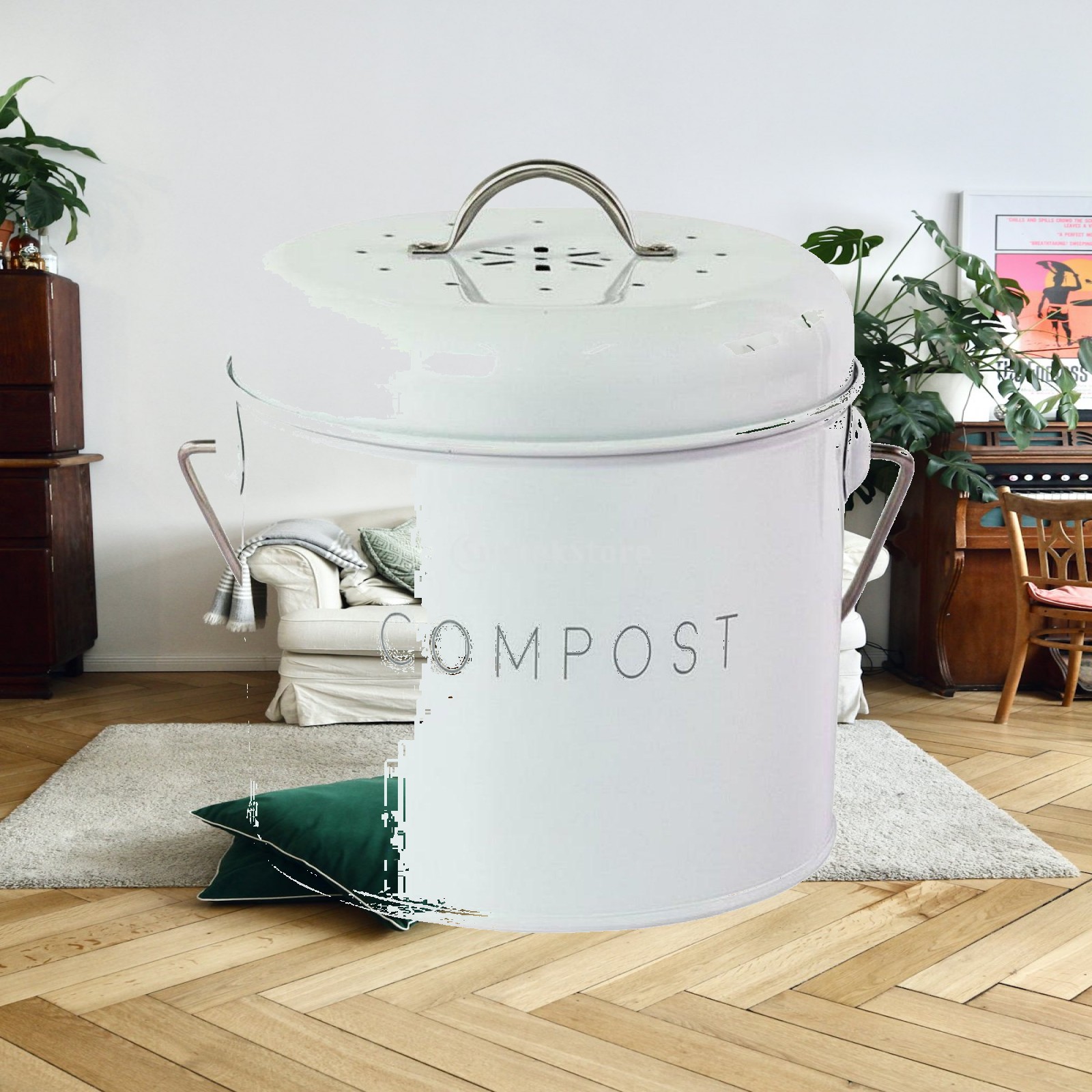 キッチン用卓上ゴミ箱、コンパクトな蓋付きコンポスト容器、堆肥 - Compost Bin のレビューと価格